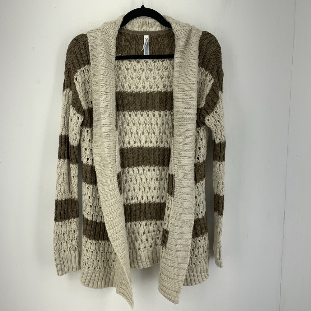 Aeropostale Womens Large Open Knit Sweater Shawl Collar Grunge Boho Chunky